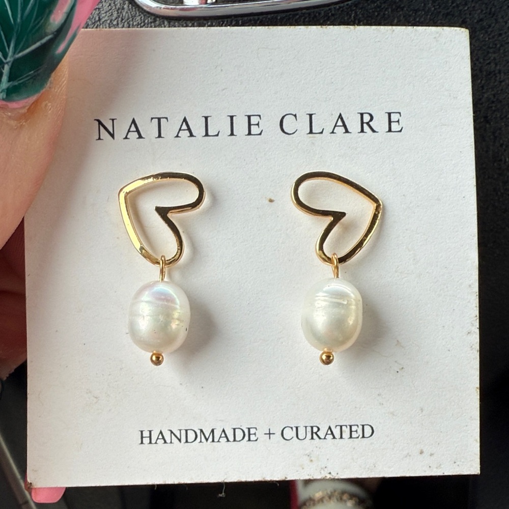 Gold Heart Pearl Earrings